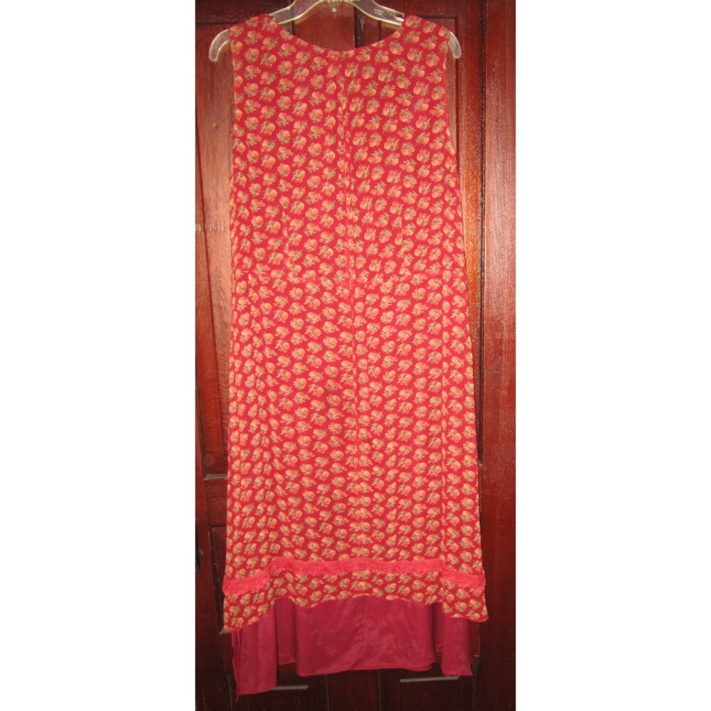 April Cornell M Long Dress Sleeveless Floral Print Lace Cottage Prairie Tiered - Picture 2 of 3